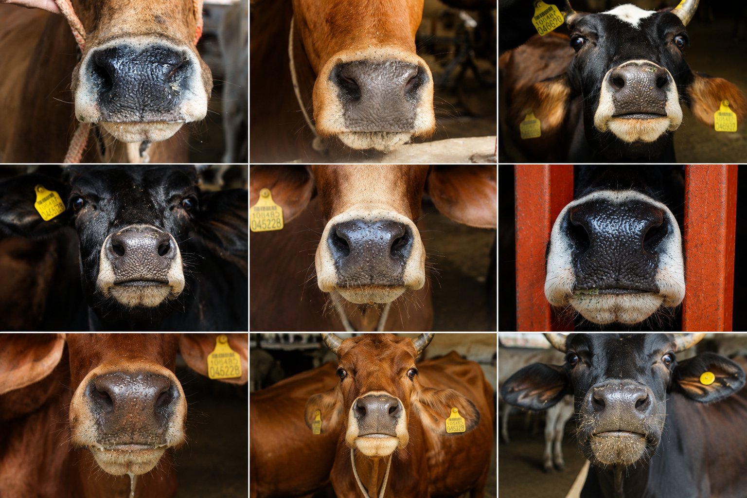 Close-up of a cow's muzzle showing its unique ridge pattern